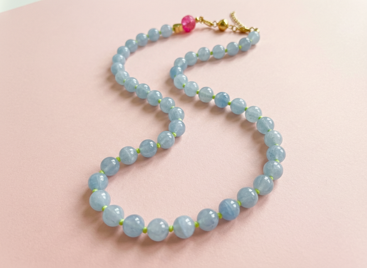 Beaded Necklace - Blue + Green Beads - Lola