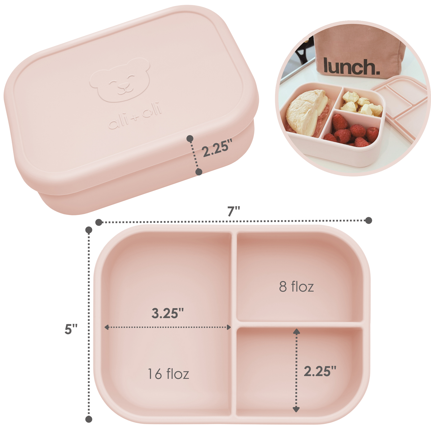 Ali+Oli Leakproof Silicone Bento Box (Blush) Back to School