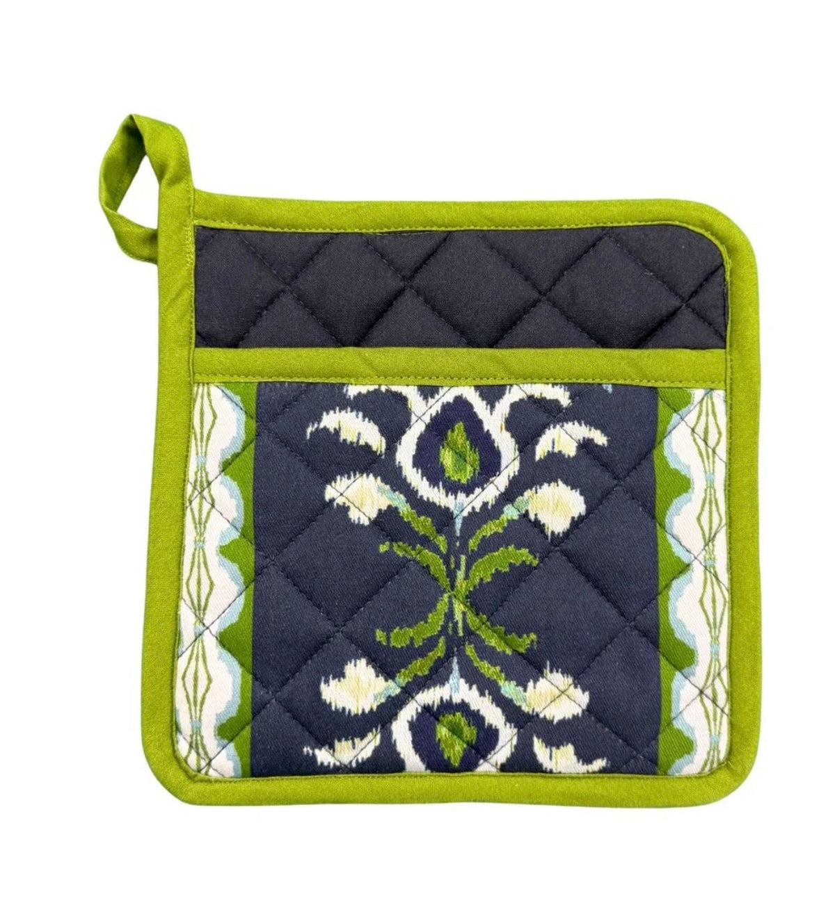 Rosemary Stripe Indigo Oven Mitt and Pot Holder Set