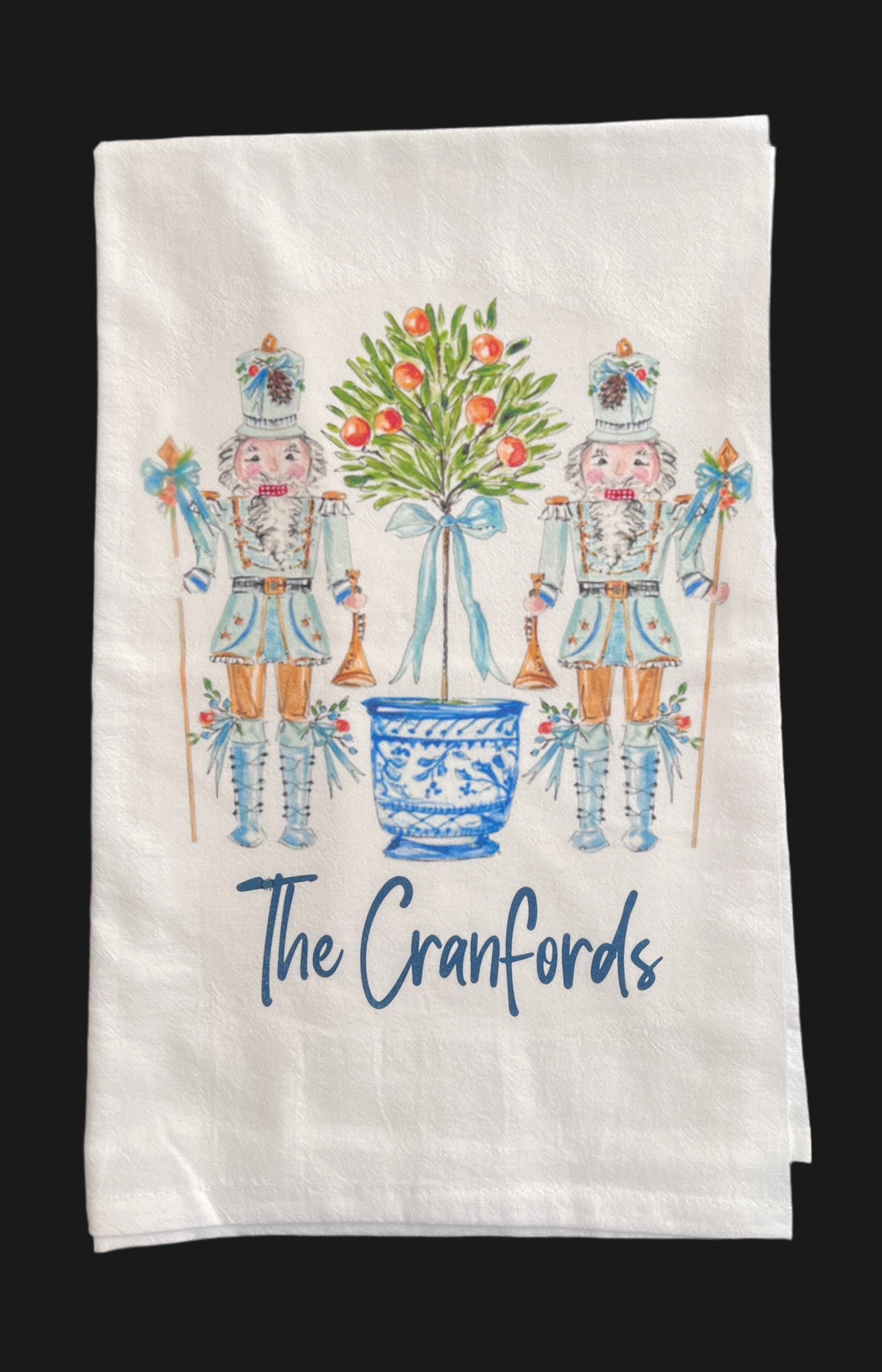 Chinoiserie Nutcracker Personalized Christmas Tea Towel