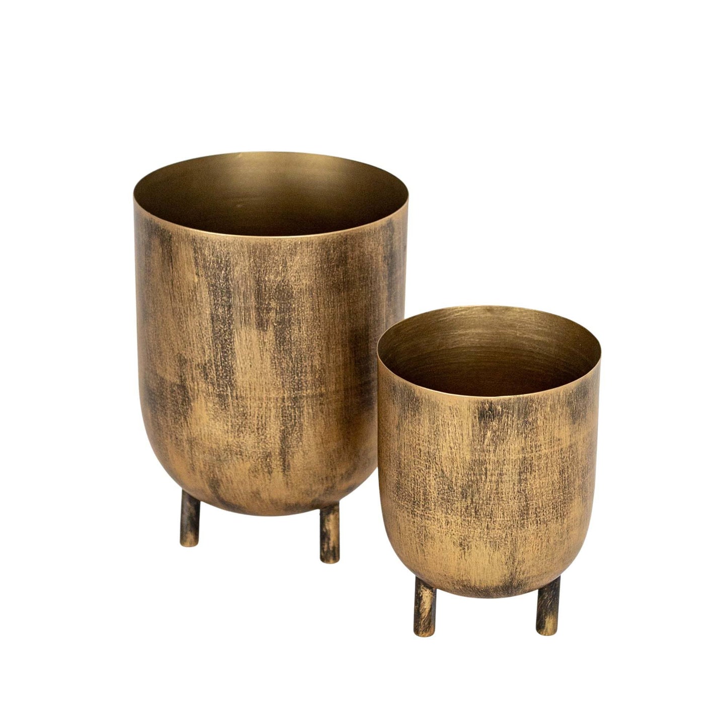 Kacela Set of 2 Brass Boho Footed Garden Planter Pots Metal