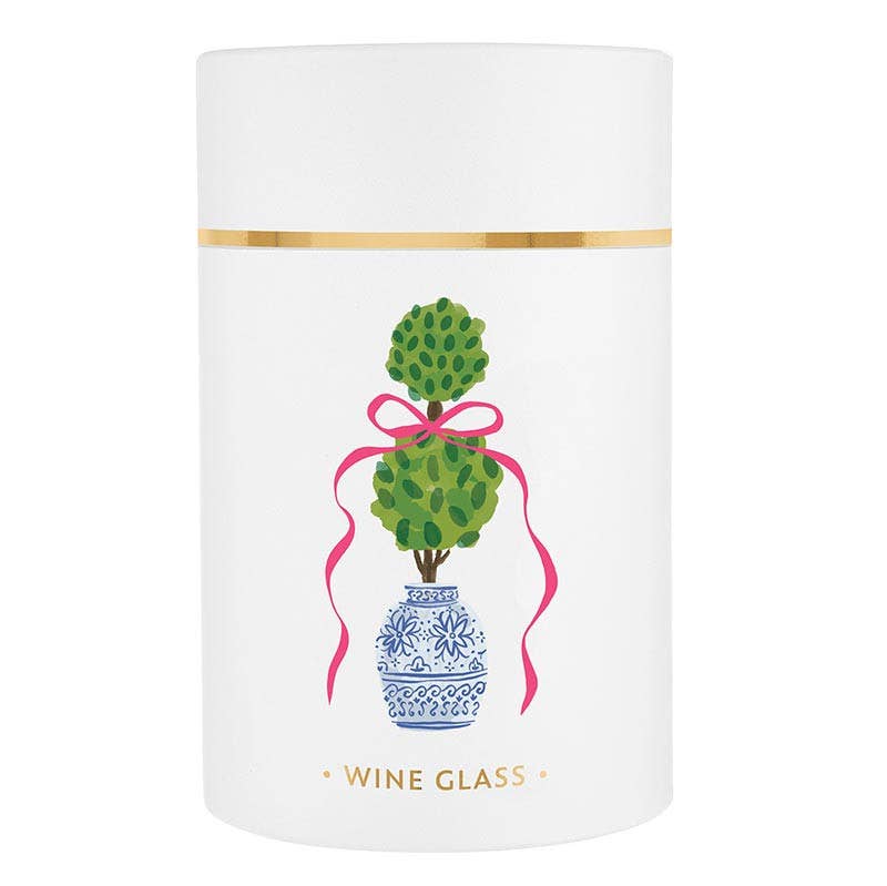 Gold Foil Stemless Wine Glass - Topiary + Pink Bows