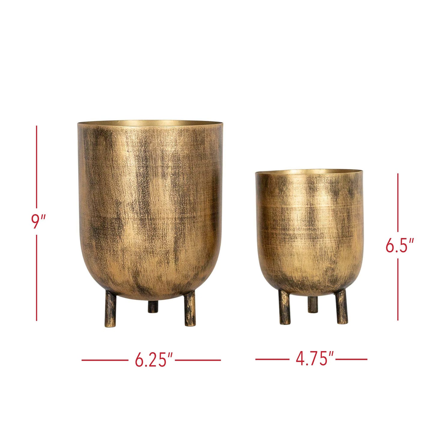 Kacela Set of 2 Brass Boho Footed Garden Planter Pots Metal