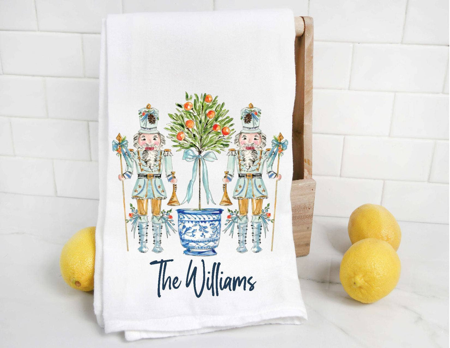 Chinoiserie Nutcracker Personalized Christmas Tea Towel