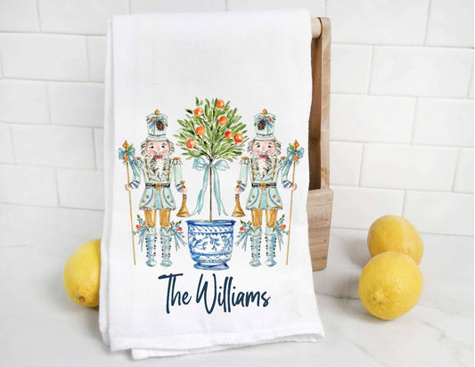 Chinoiserie Nutcracker Personalized Christmas Tea Towel
