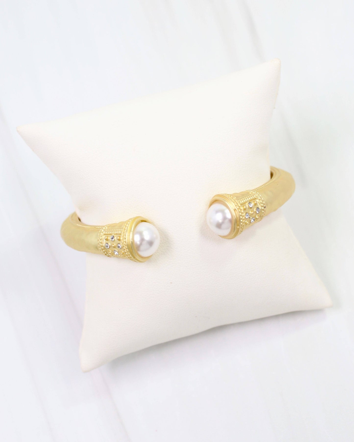 Colette Hammered Hinged Cuff Bracelet Pearl
