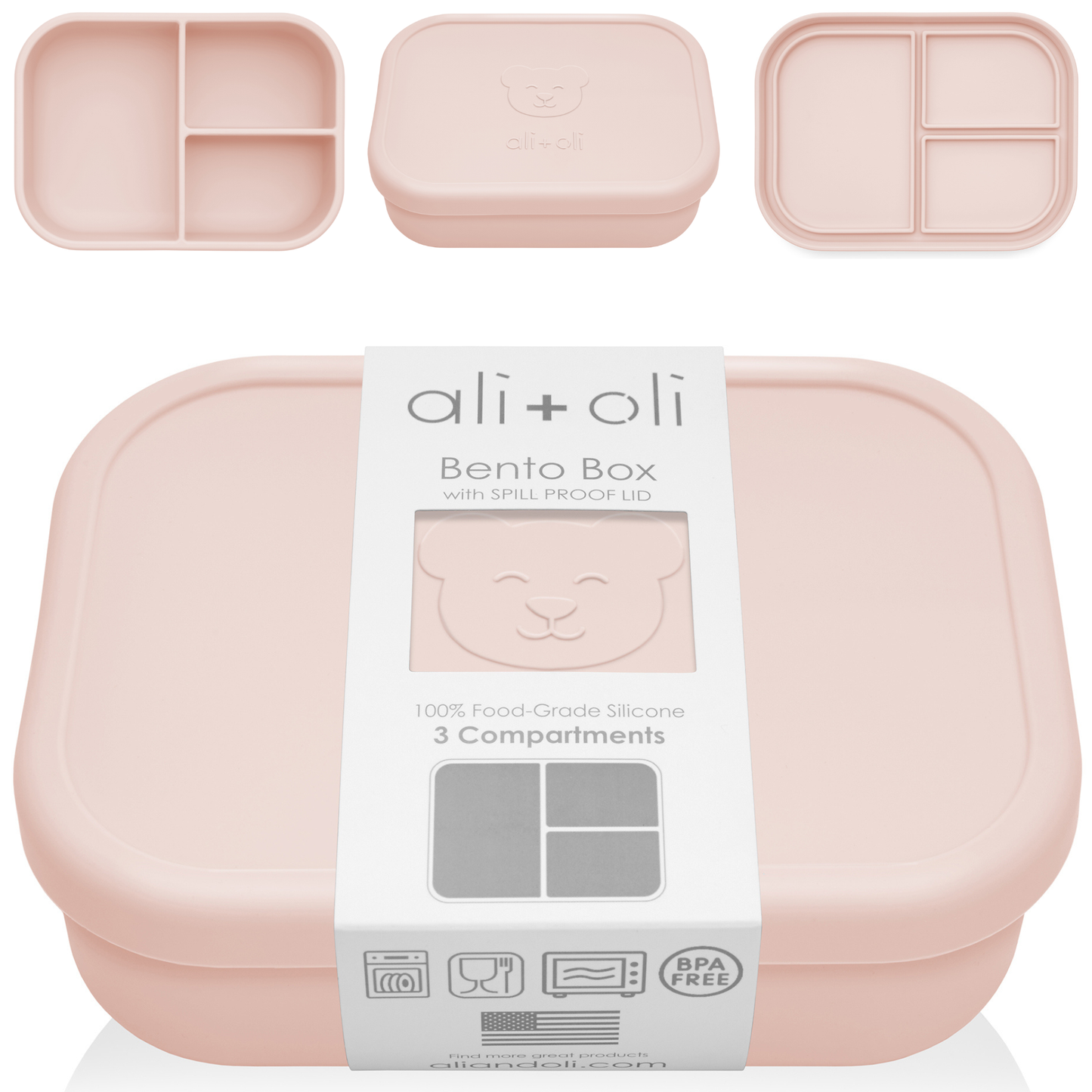 Ali+Oli Leakproof Silicone Bento Box (Blush) Back to School