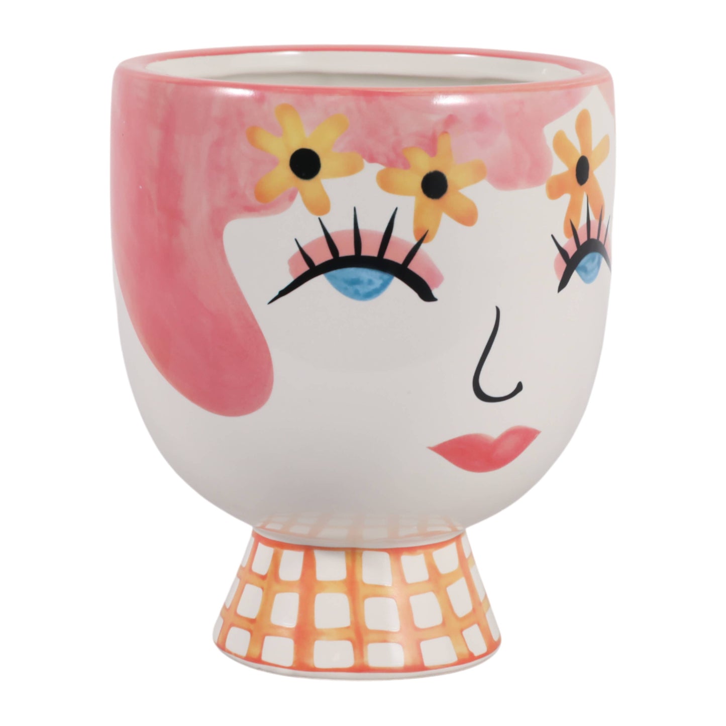 Plant Pot - Pink Ceramic Frida Face Pretty Eyelash, 7 in.