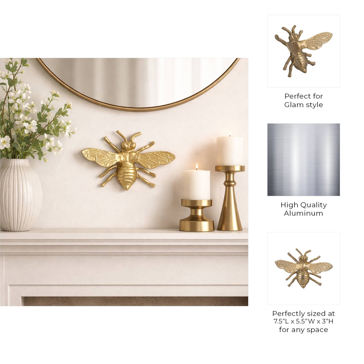 Decorative Figurine - Gold Metal Decorative Busy Bee, 8 in.