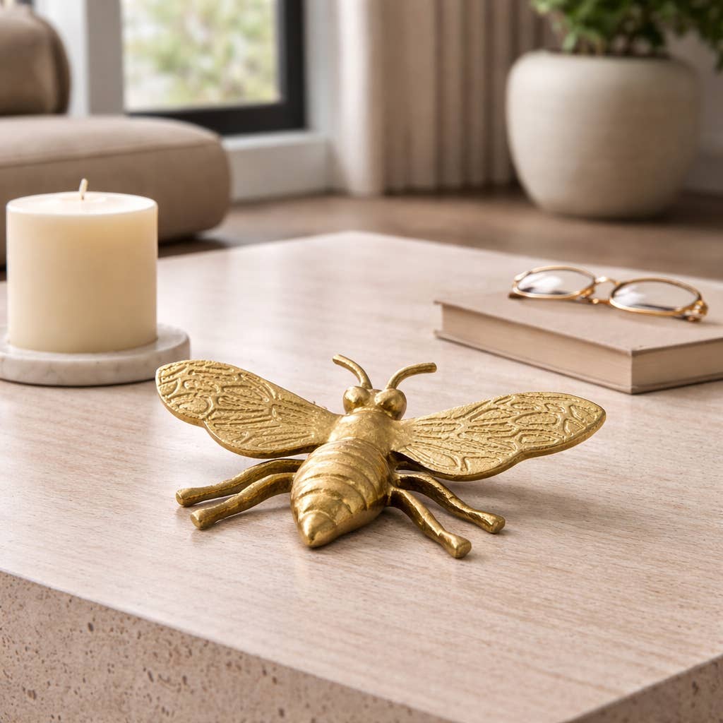 Decorative Figurine - Gold Metal Decorative Busy Bee, 8 in.