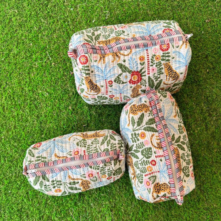 Quilted Cosmetic Bag Floral Printed Bag Cotton Bags Tiger Print