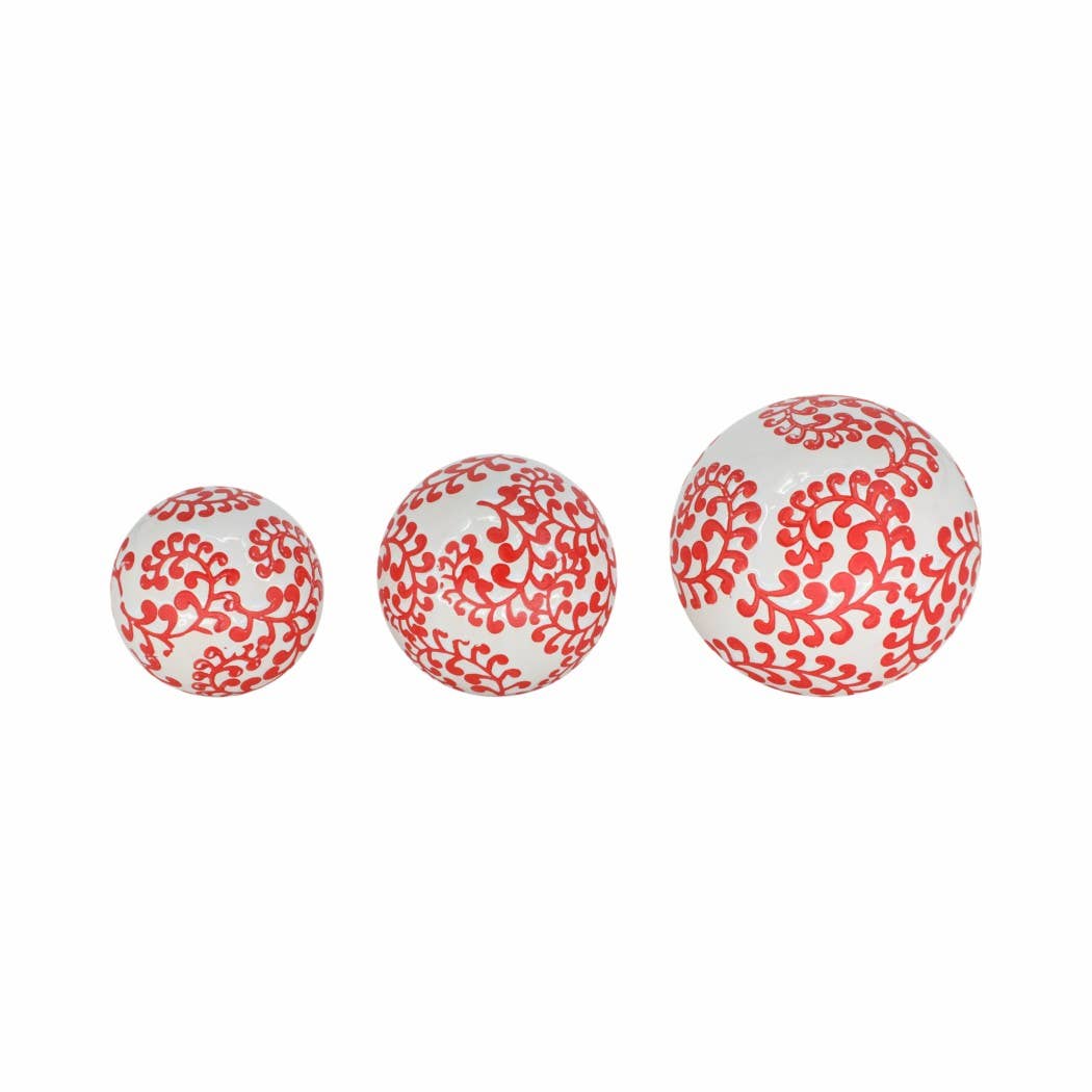 Ceramic Traditional Artistic Design Orb Set - Red, 4/5/6 in.