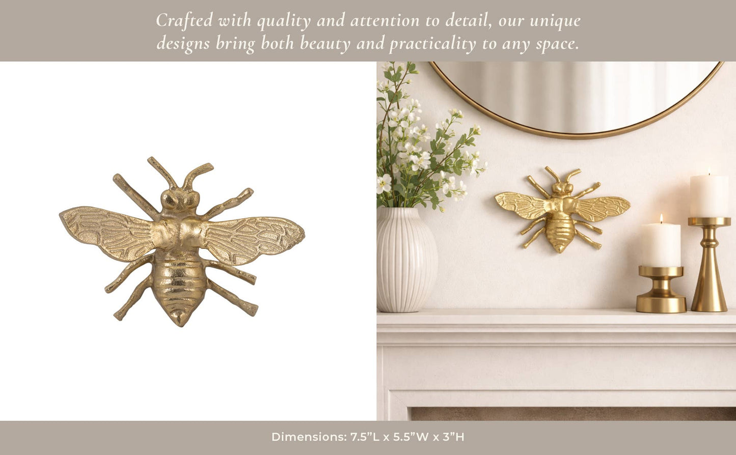 Decorative Figurine - Gold Metal Decorative Busy Bee, 8 in.