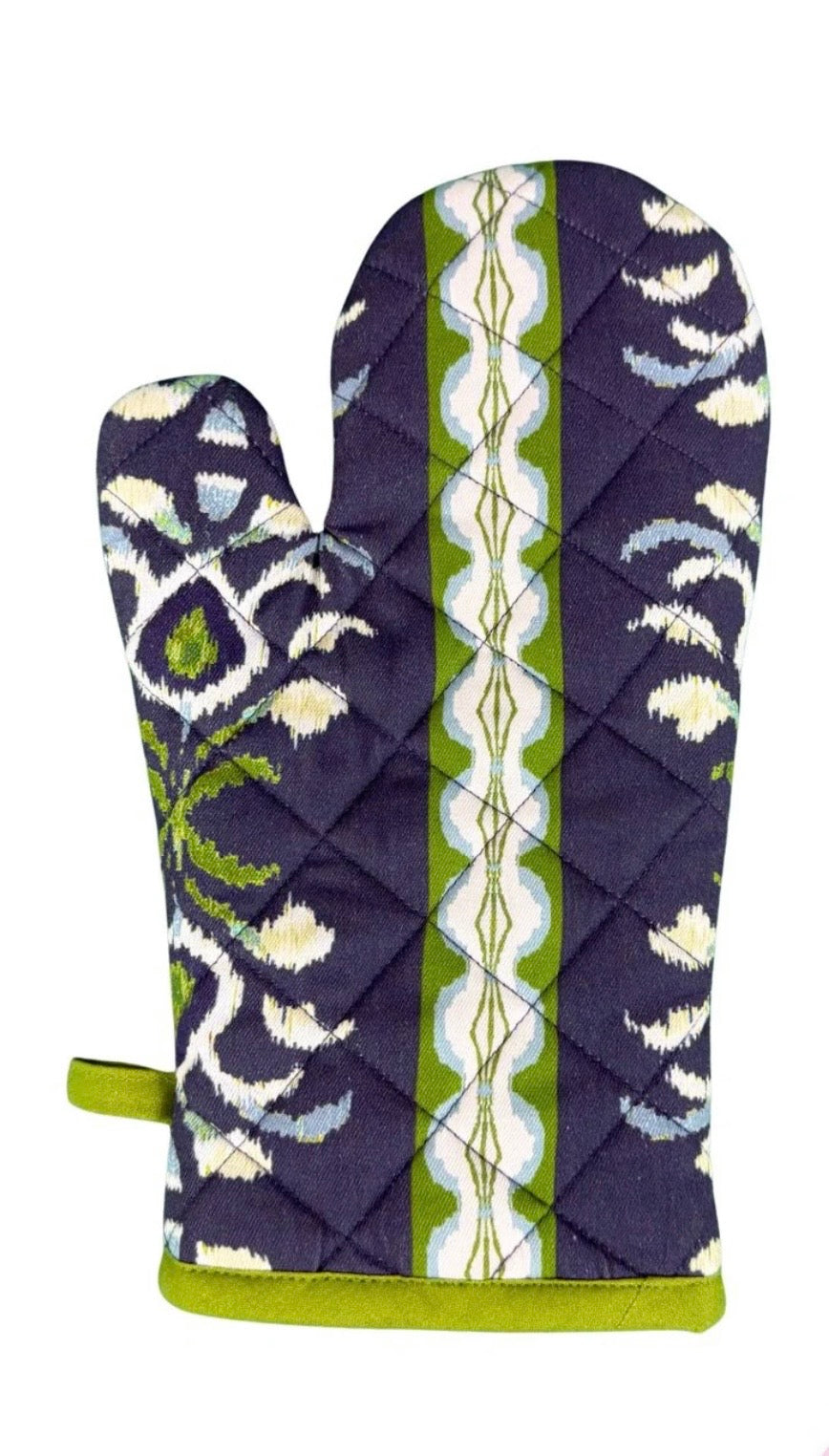 Rosemary Stripe Indigo Oven Mitt and Pot Holder Set