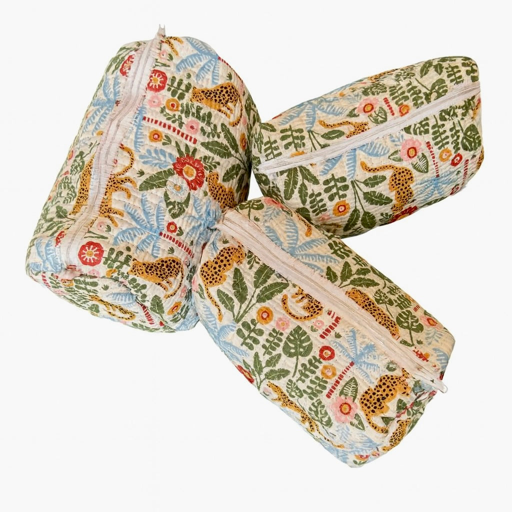 Quilted Cotton Cosmetic Bags Set of 3