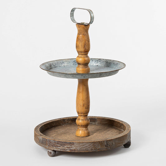 2 Tier Wood & Metal Server