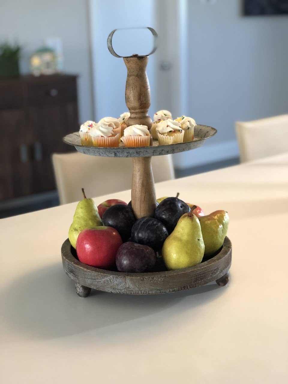 2 Tier Wood & Metal Server