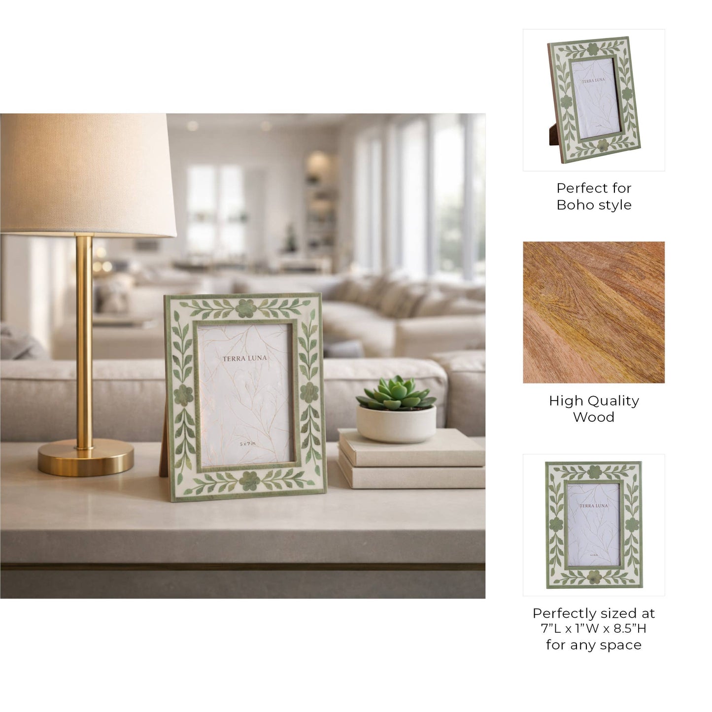 White/Green 4x6 in. Wooden Petals Photo Frame