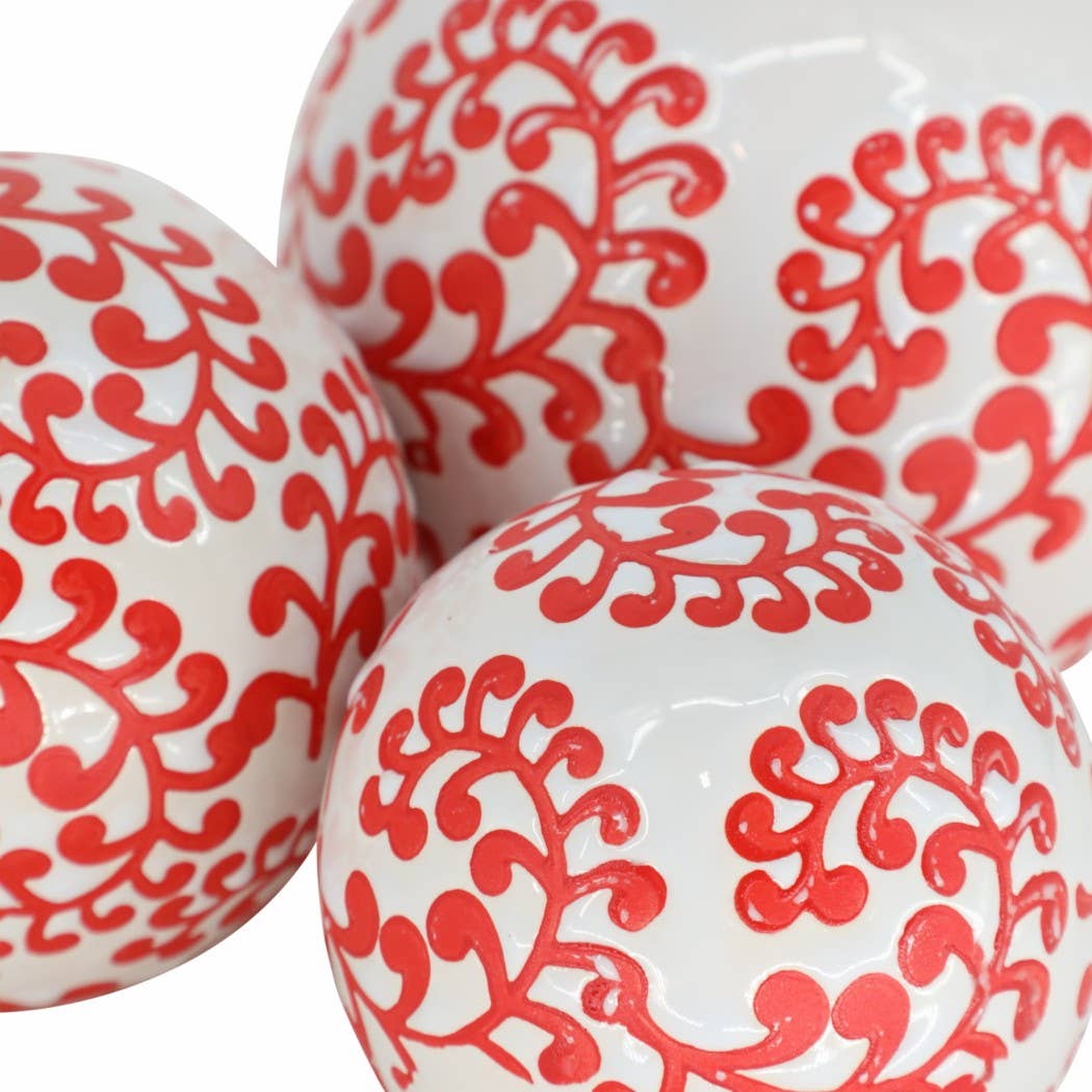 Ceramic Traditional Artistic Design Orb Set - Red, 4/5/6 in.