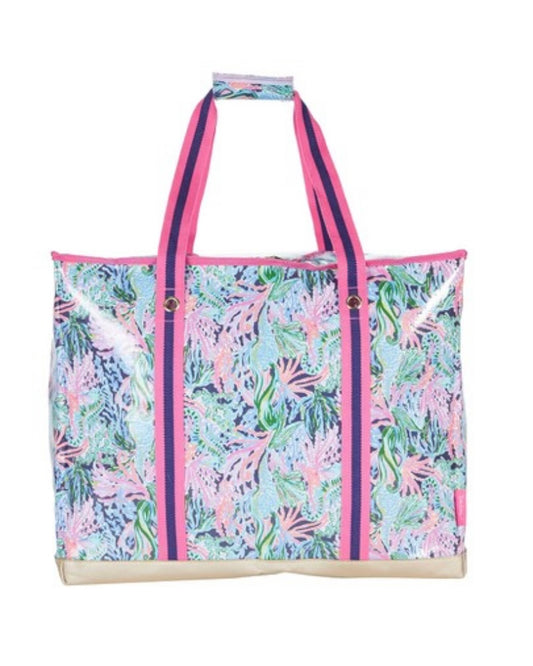 Lilly Pulitzer Large Utility Tote Bag, Heavy Duty Collapsible Tote, Storage Bin with Zip Lid & Reinforced Base