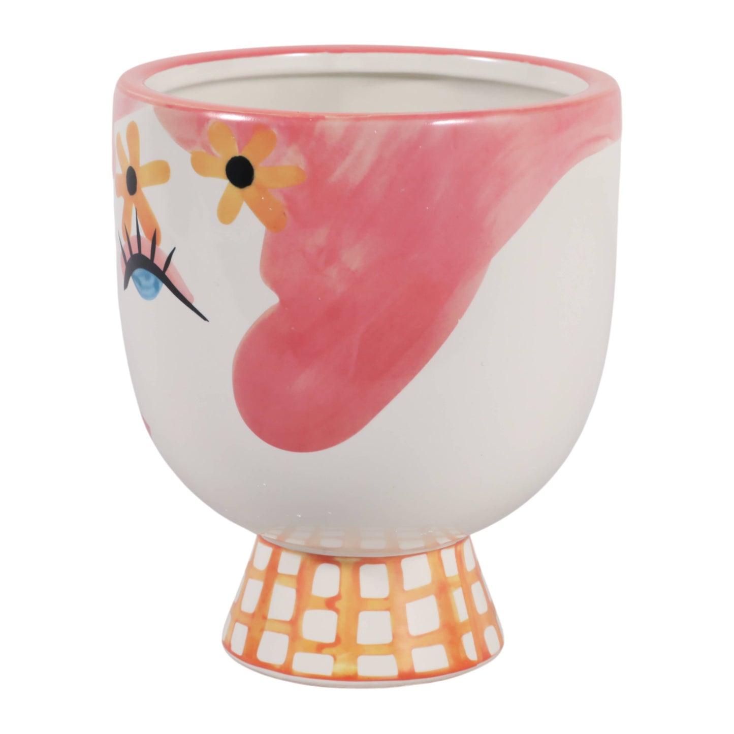 Plant Pot - Pink Ceramic Frida Face Pretty Eyelash, 7 in.
