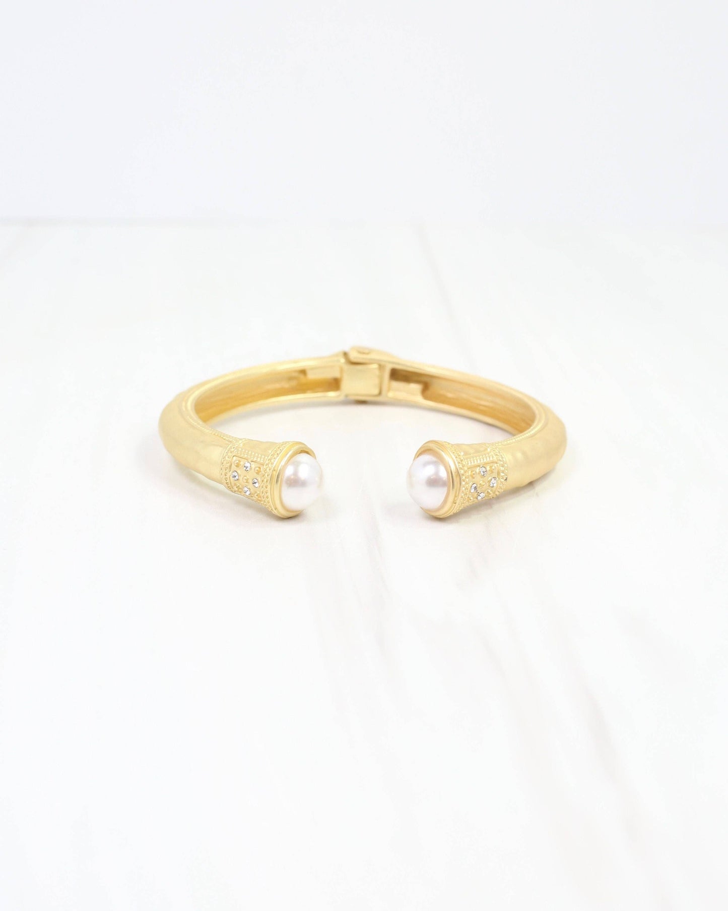 Colette Hammered Hinged Cuff Bracelet Pearl