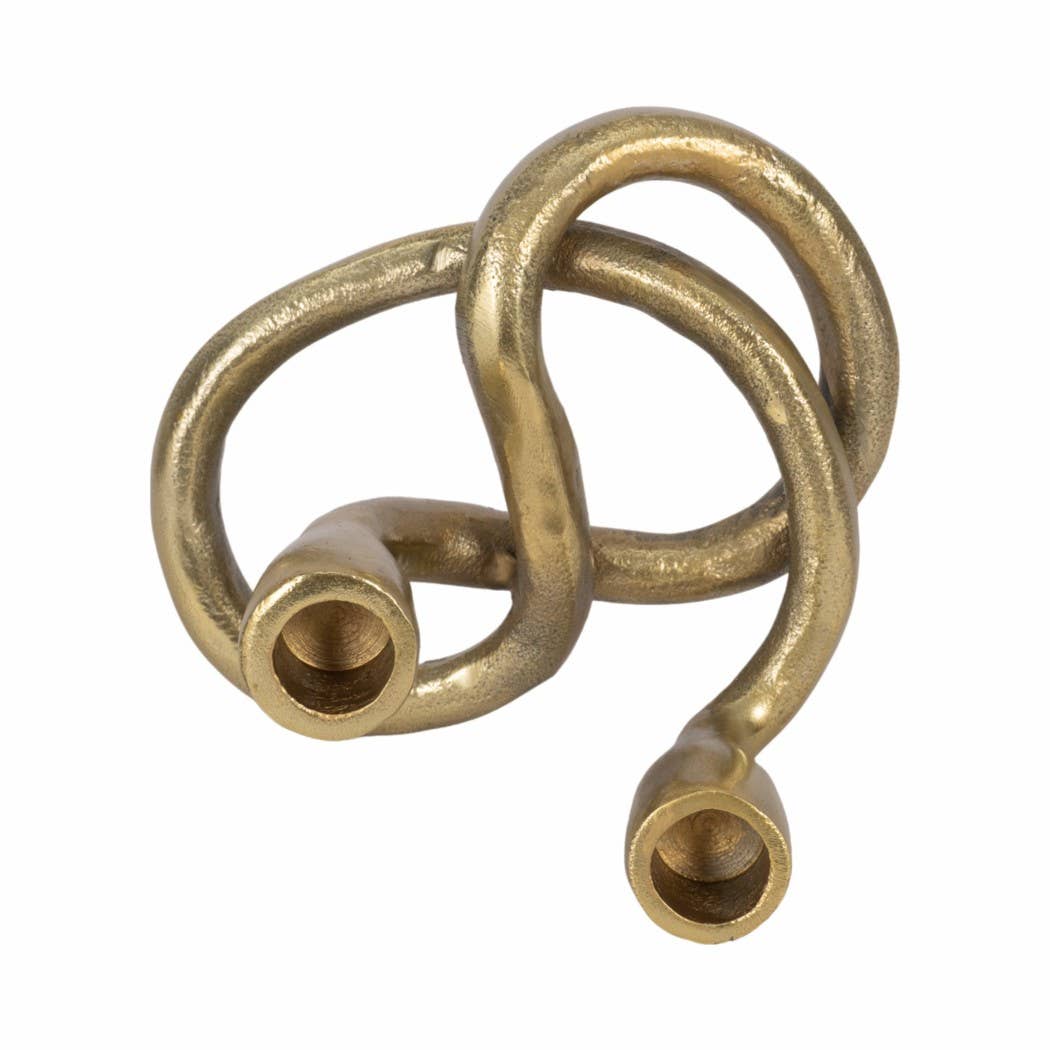 Candle Holder - Gold Metal Knotted 2-Taper, 6 in.