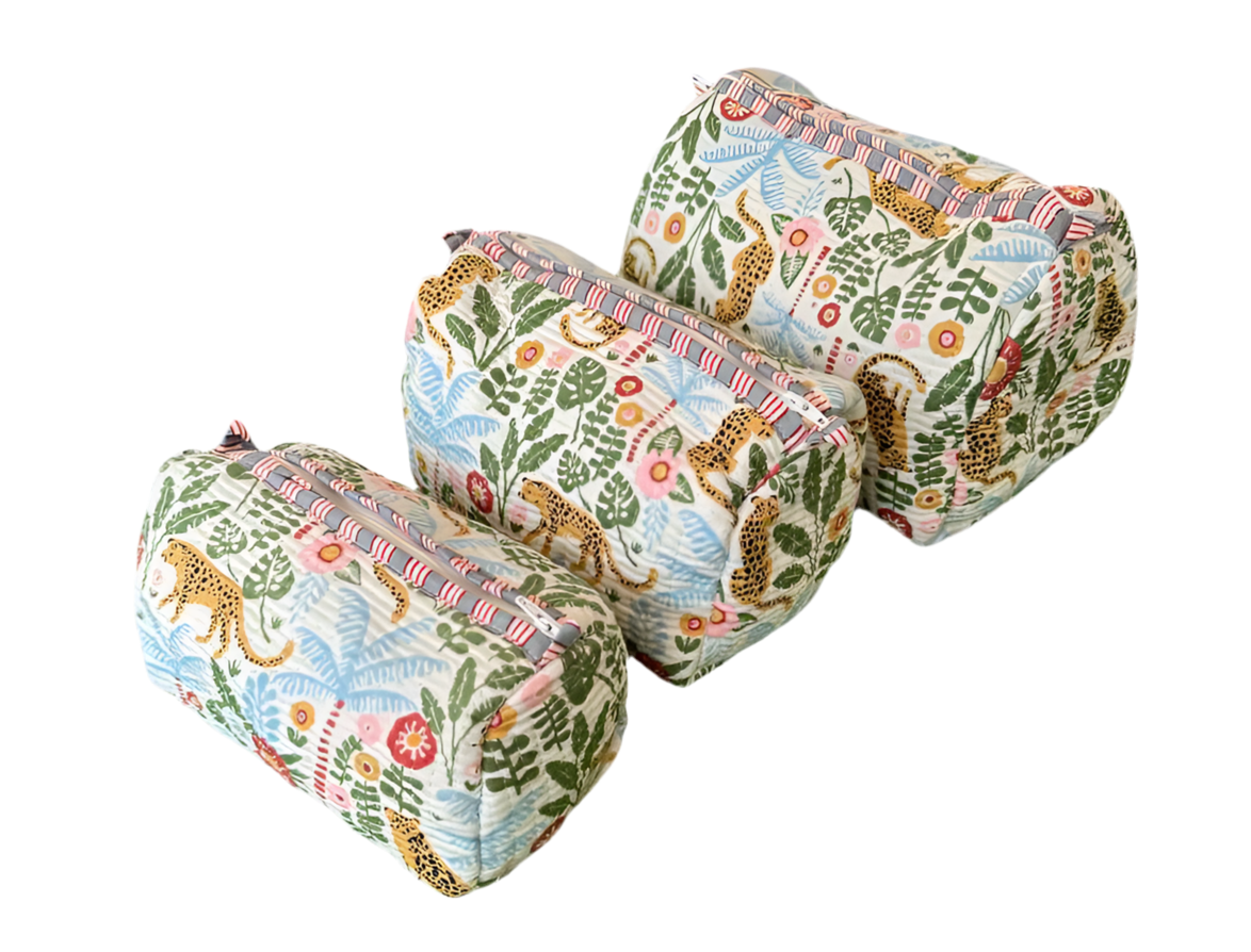 Quilted Cosmetic Bag Floral Printed Bag Cotton Bags Tiger Print