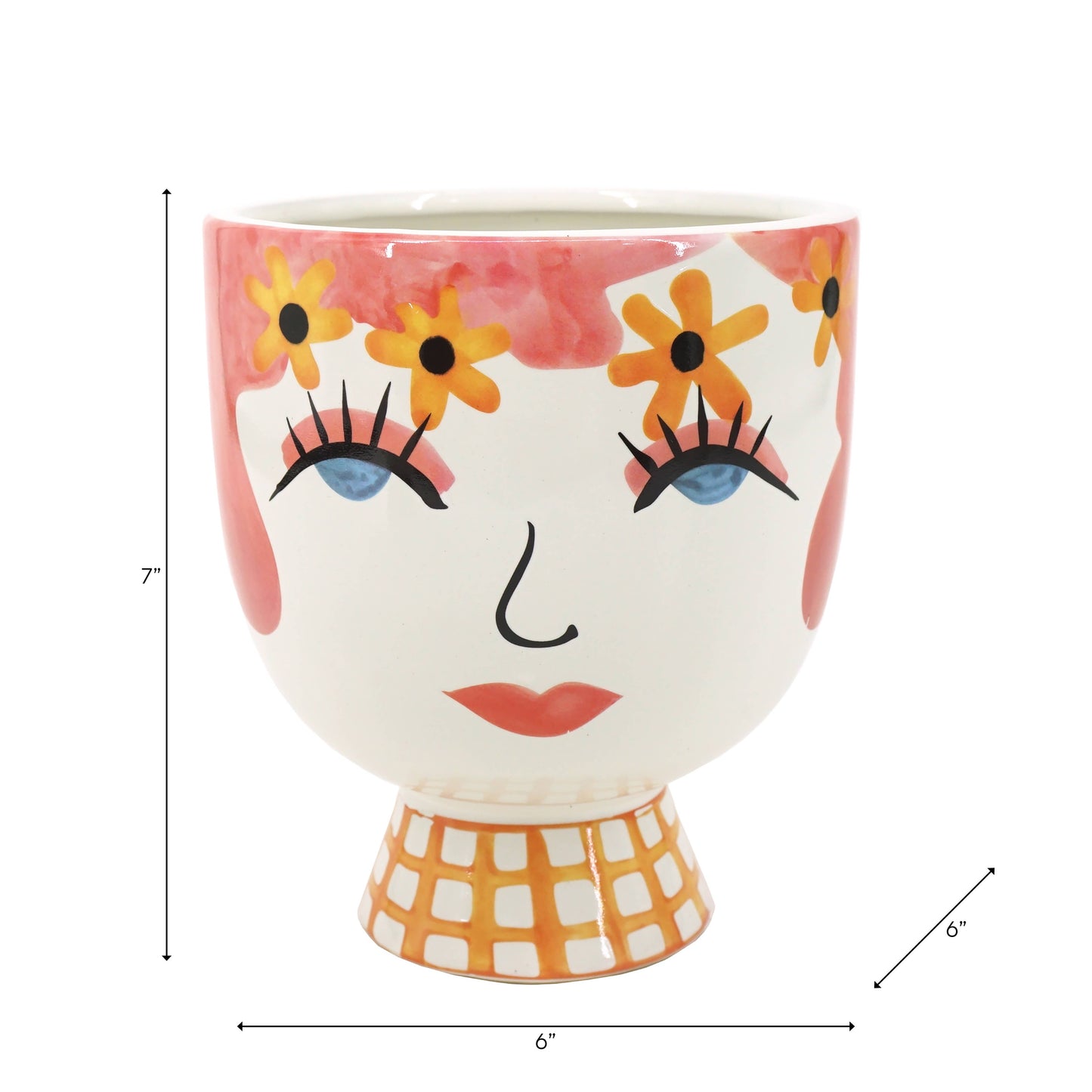 Plant Pot - Pink Ceramic Frida Face Pretty Eyelash, 7 in.