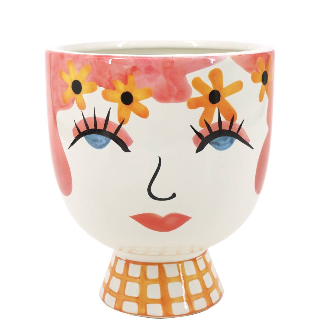 Plant Pot - Pink Ceramic Frida Face Pretty Eyelash, 7 in.