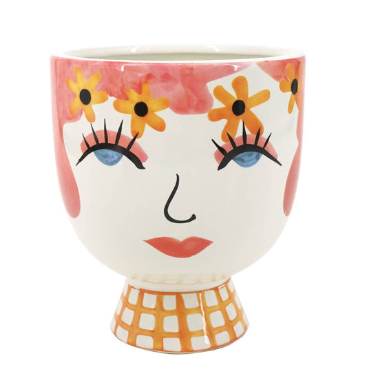 Plant Pot - Pink Ceramic Frida Face Pretty Eyelash, 7 in.