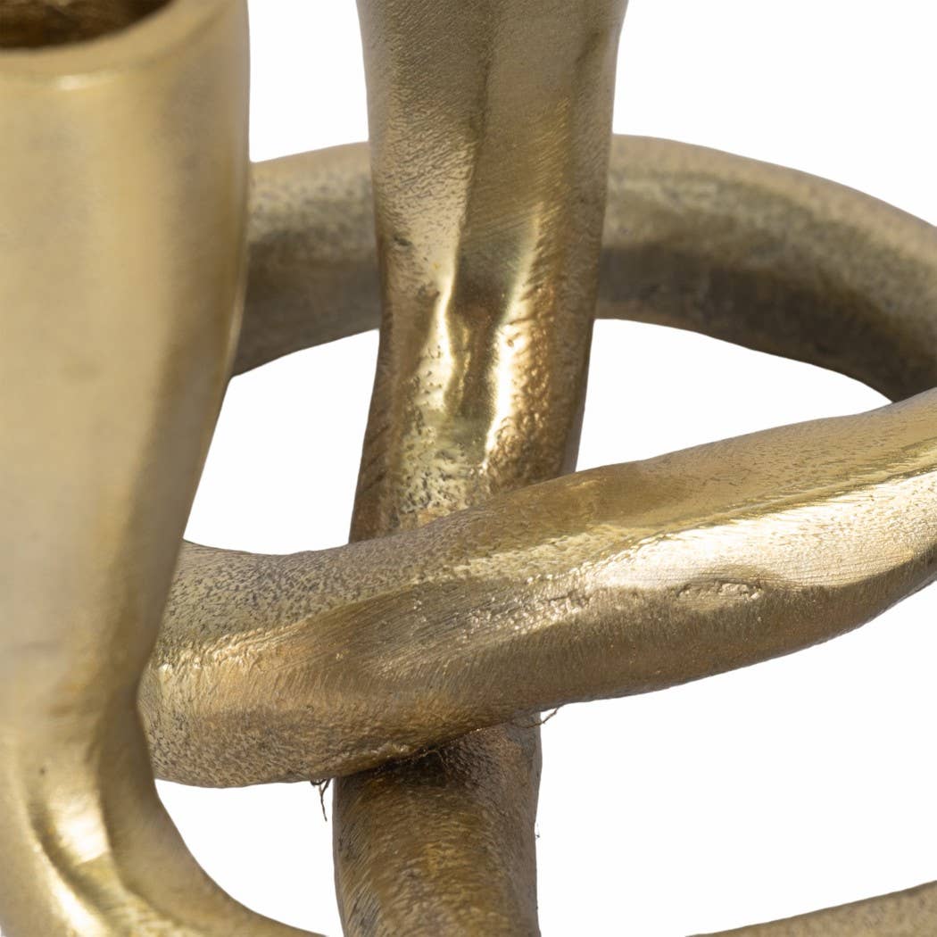 Candle Holder - Gold Metal Knotted 2-Taper, 6 in.