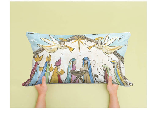 Haley's Nativity Scene Colorful 14"x20" Lumbar Pillow