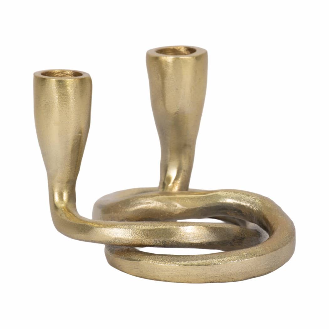 Candle Holder - Gold Metal Knotted 2-Taper, 6 in.