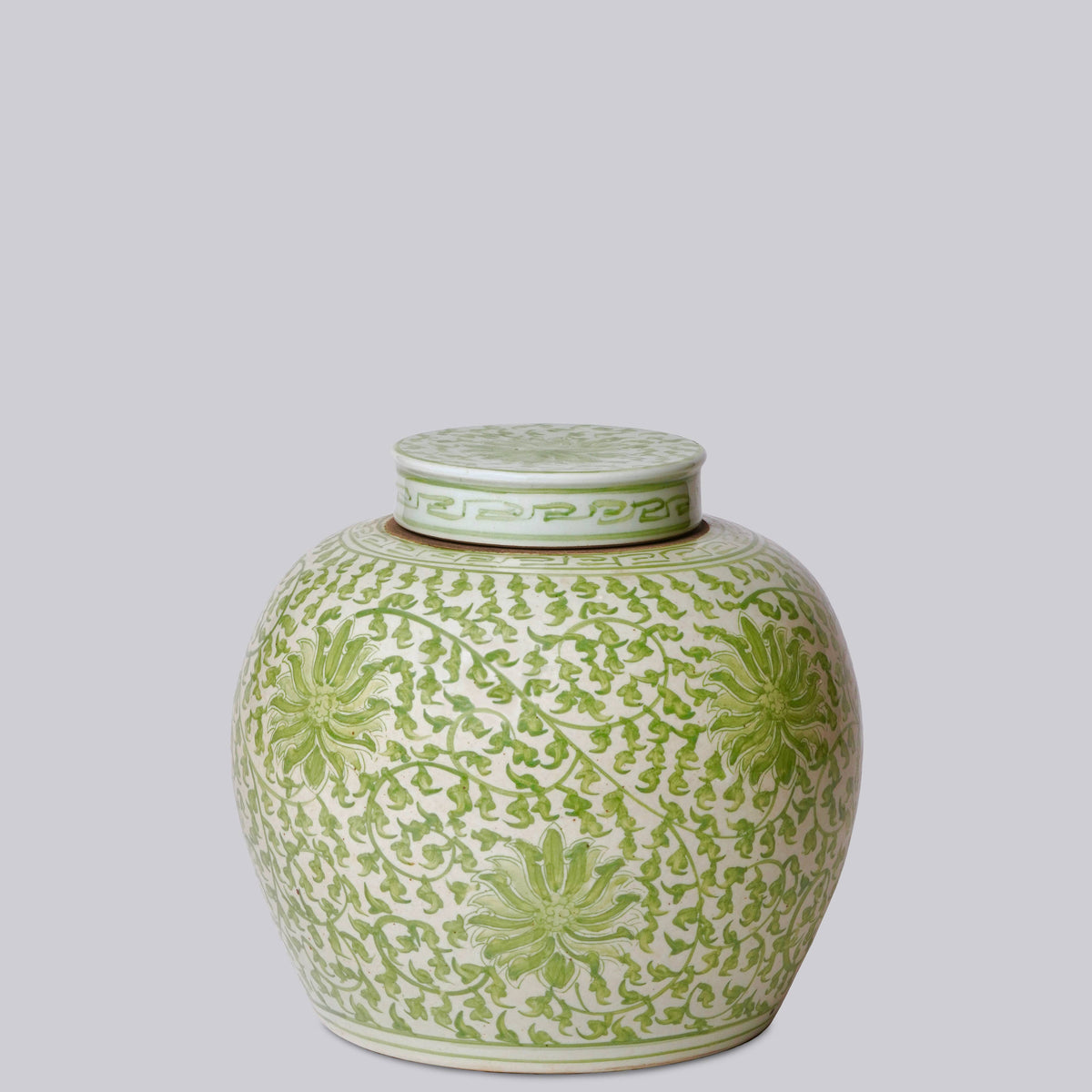Scrolling Lotus Green and White Porcelain Jar