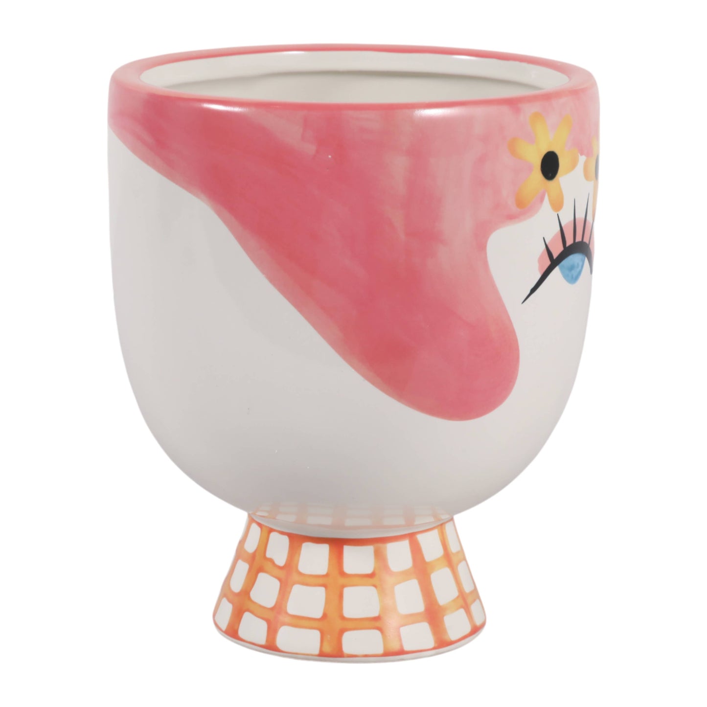 Plant Pot - Pink Ceramic Frida Face Pretty Eyelash, 7 in.