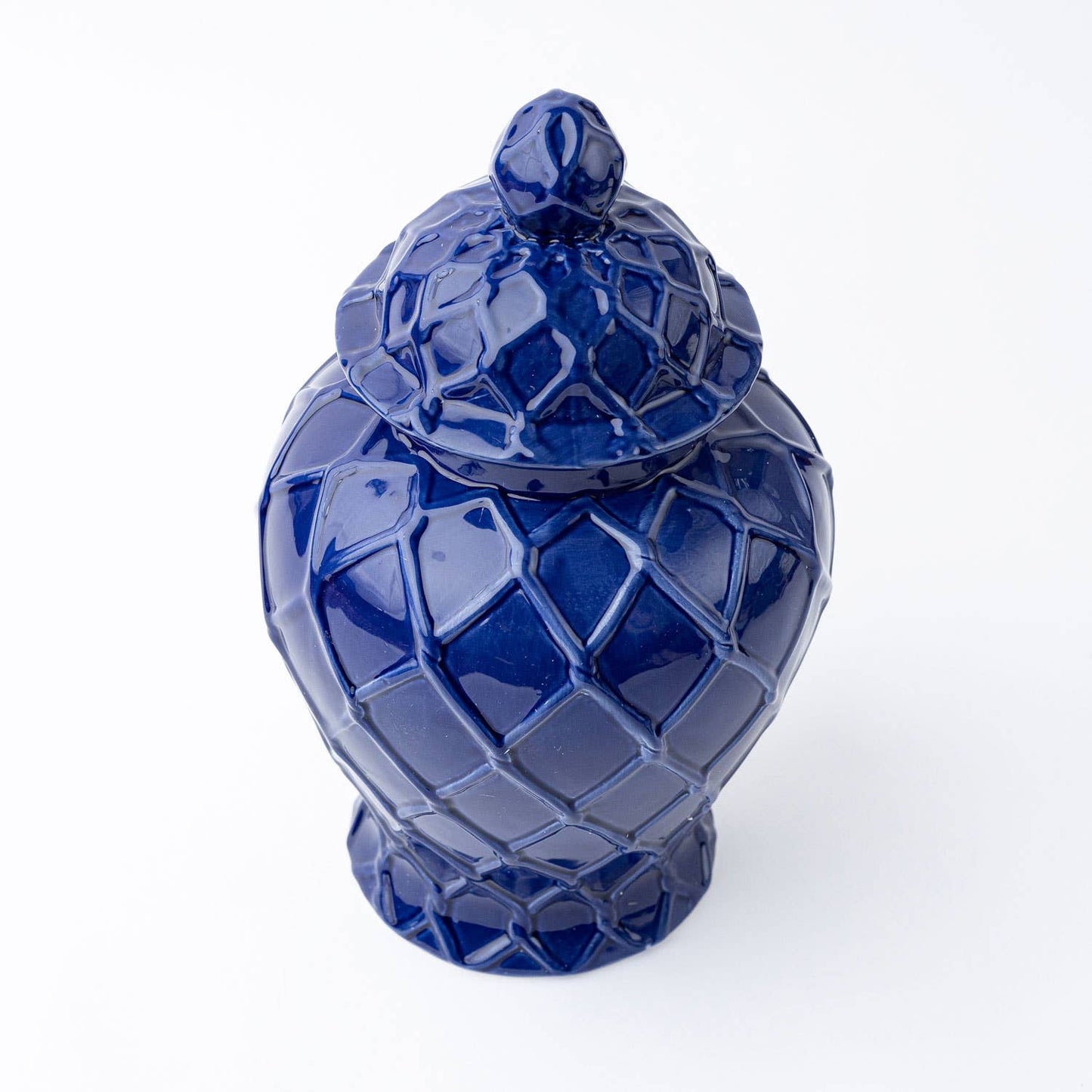 Navy Textured Ginger Jar with Lid - Large