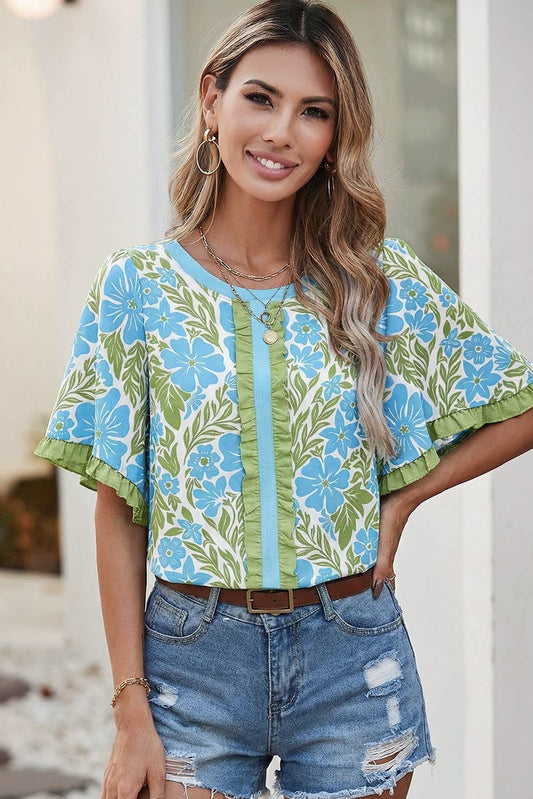 LDC Floral Printed Lace Decorative Top|S-2X