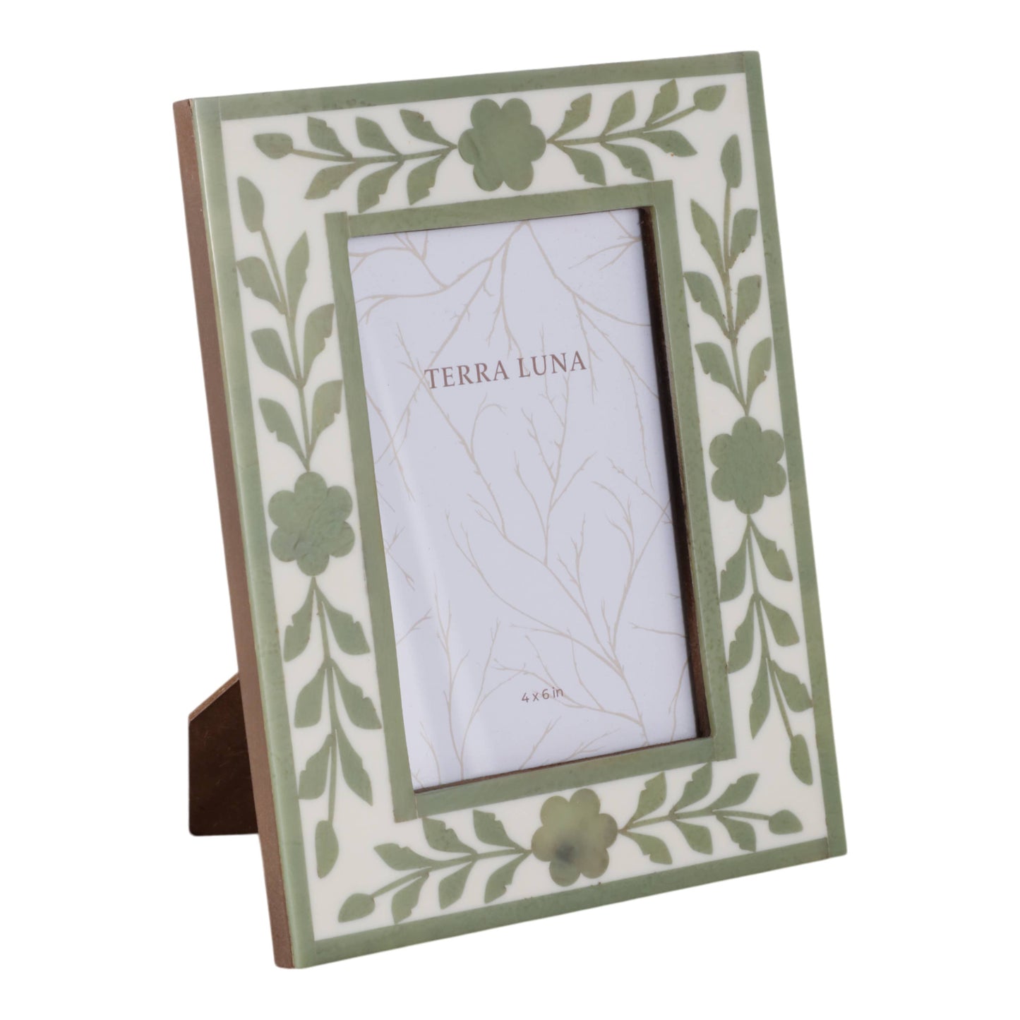 White/Green 4x6 in. Wooden Petals Photo Frame