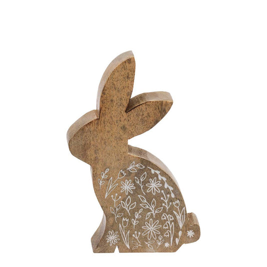 6" mango Wood Bunny With White Flowers Easter Décor