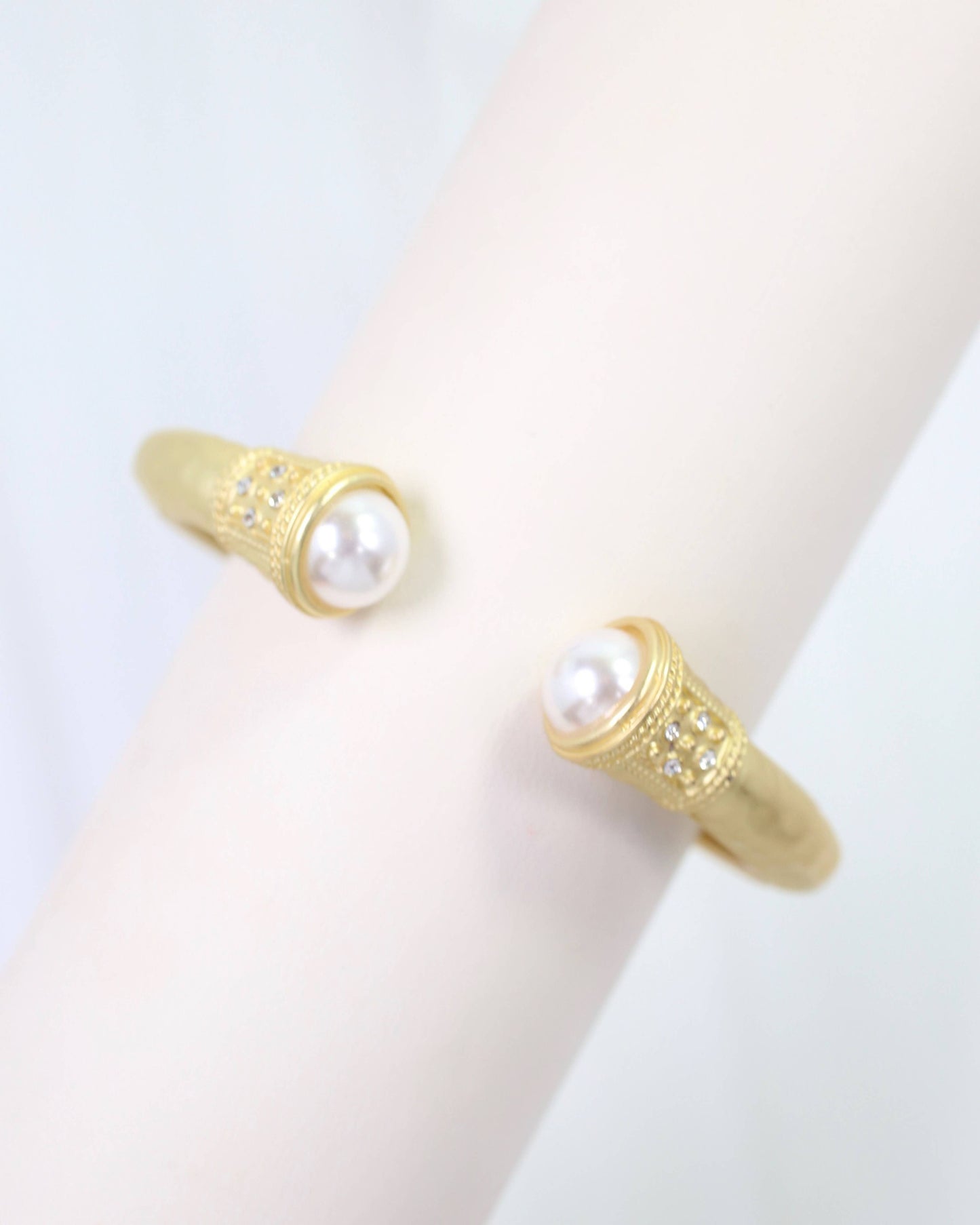 Colette Hammered Hinged Cuff Bracelet Pearl