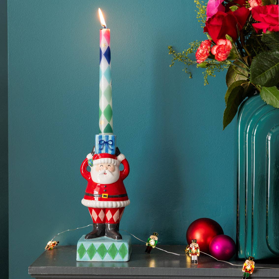 Mixed Color Harlequin Taper Dinner Candles - 2 Pack | Christmas Candles |