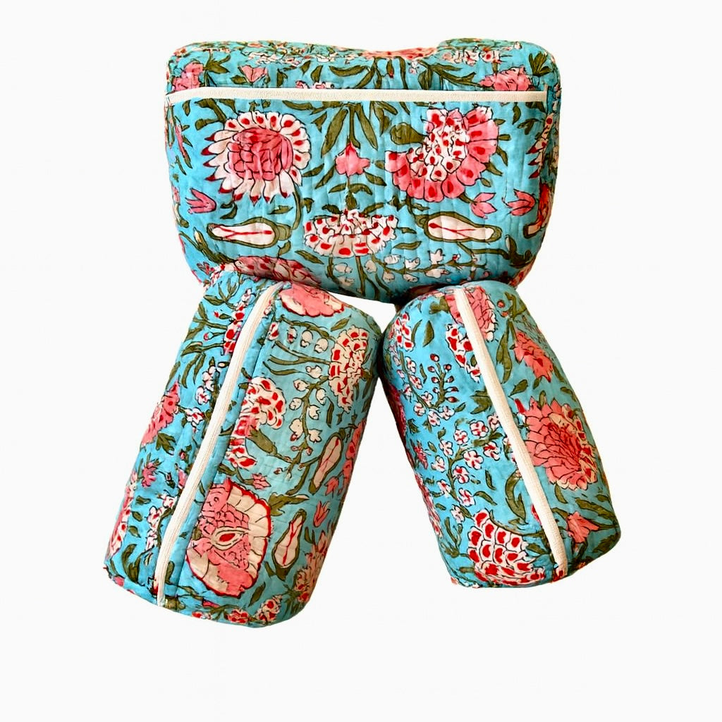 Quilted Cotton Cosmetic Bags Set of 3