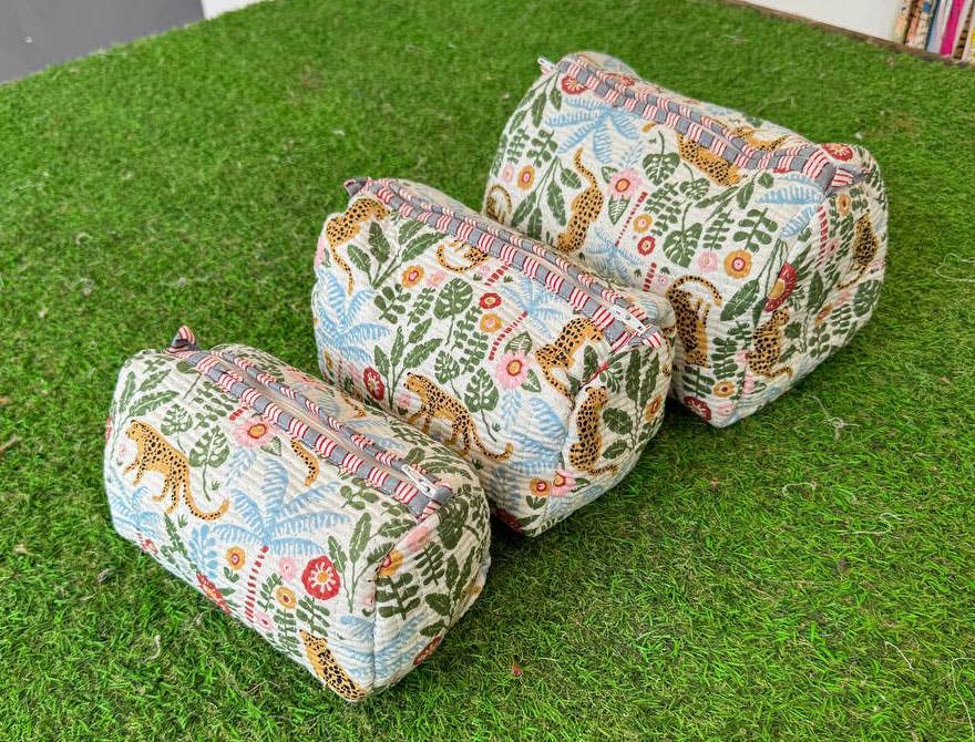 Quilted Cosmetic Bag Floral Printed Bag Cotton Bags Tiger Print