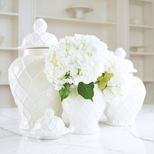 White Textured Small Ginger Jar with Lid