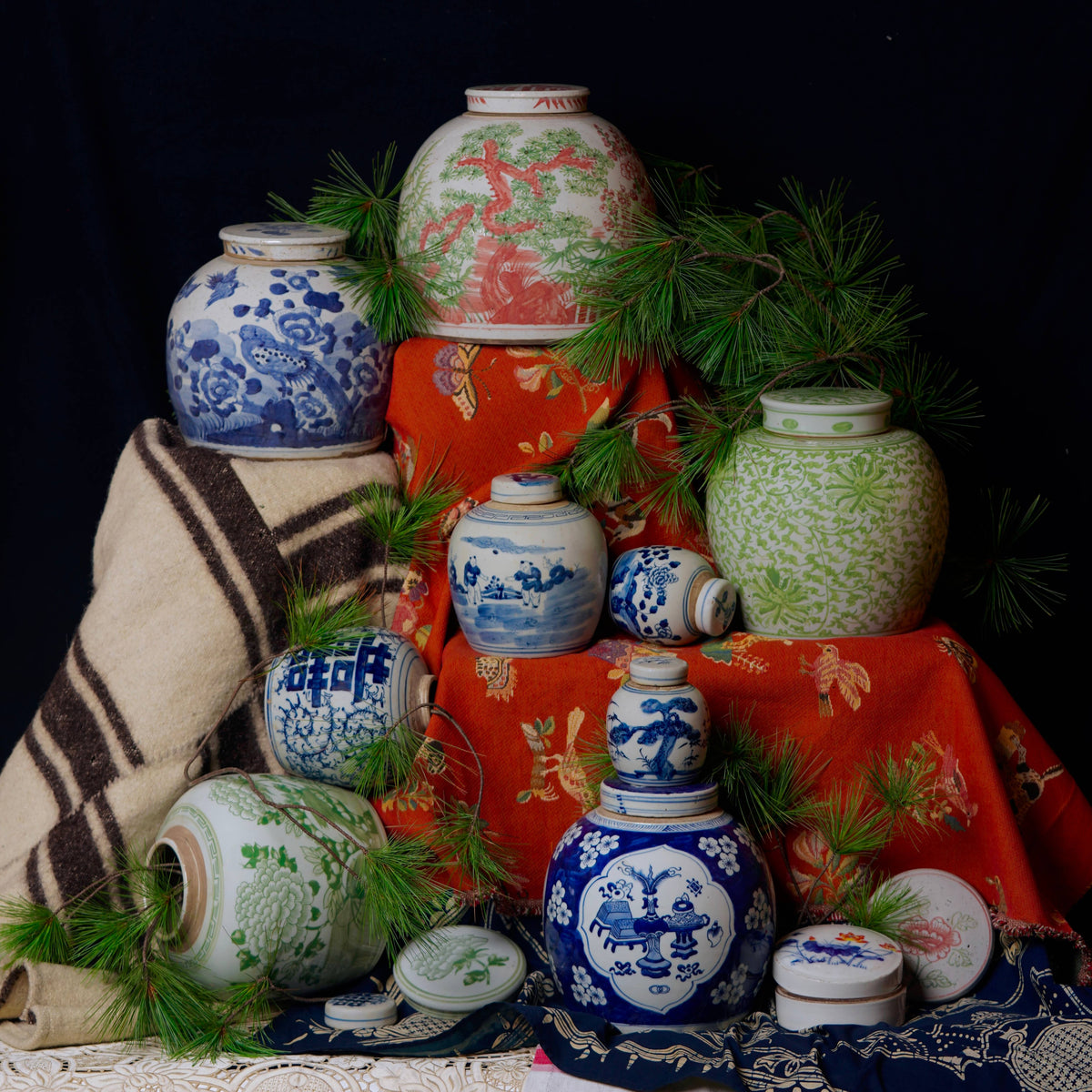Scrolling Lotus Green and White Porcelain Jar