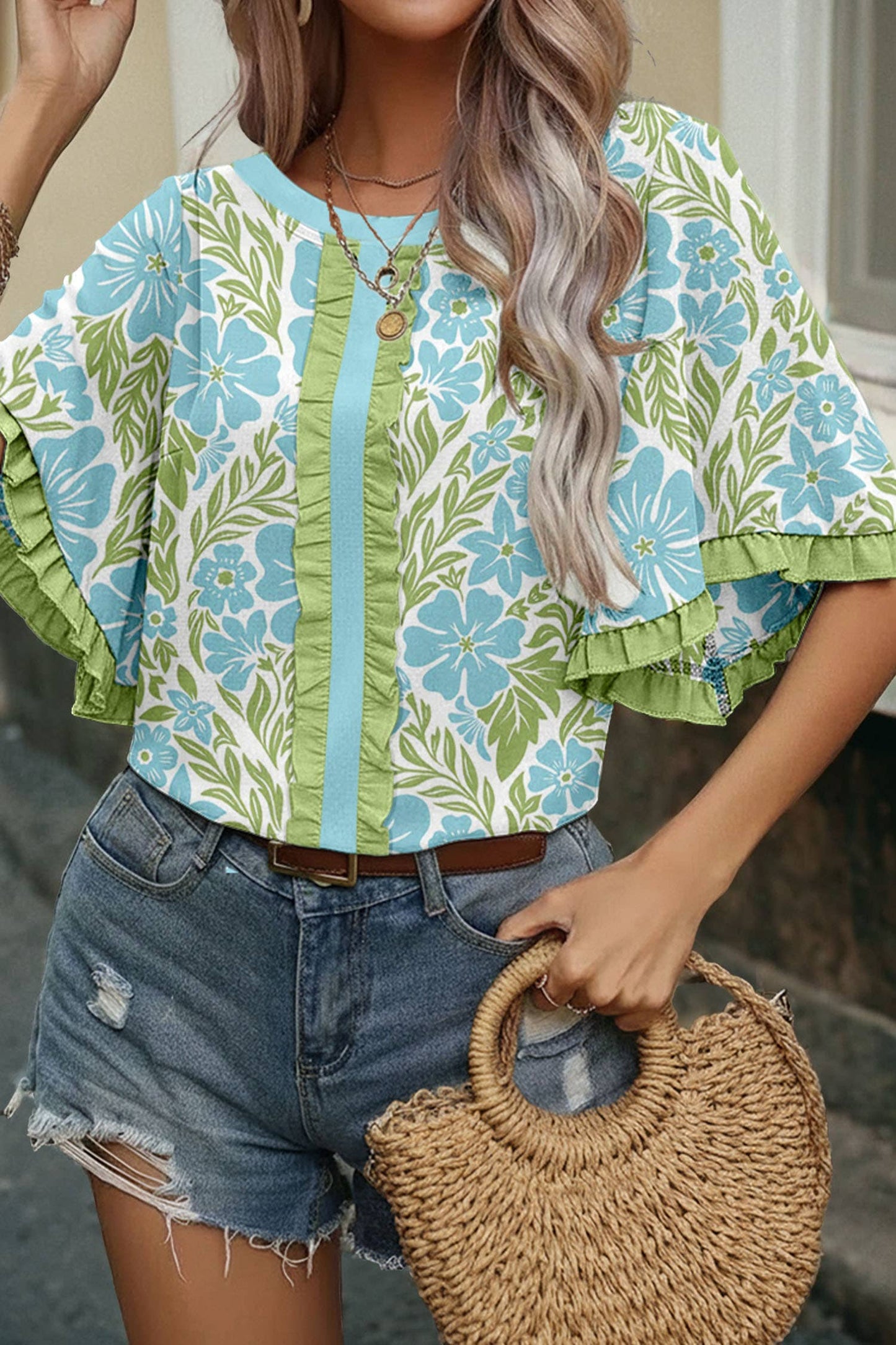 LDC Floral Printed Lace Decorative Top|S-2X