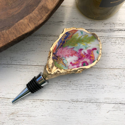 Oyster Shell Wine Stopper--White Tobacco Leaf