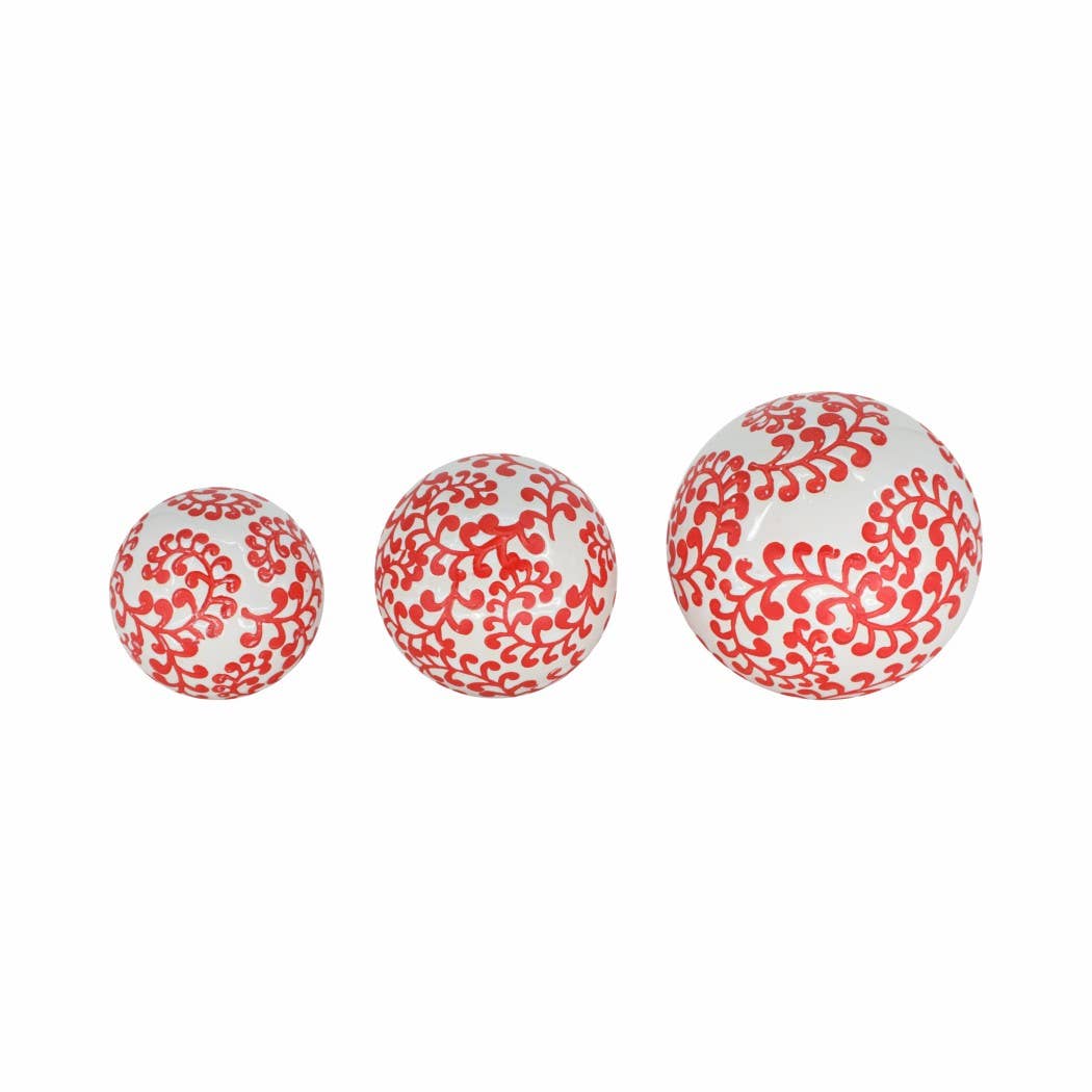 Ceramic Traditional Artistic Design Orb Set - Red, 4/5/6 in.