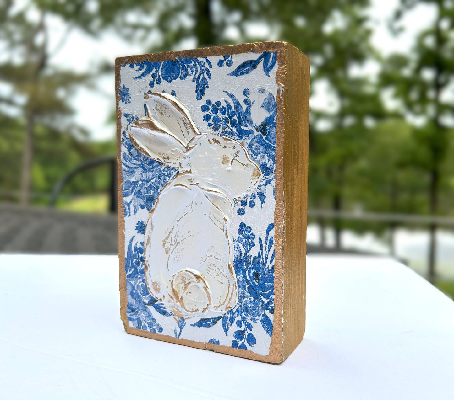 Chinoiserie Art Blocks Bunny & Butterfly botanicals blue white bridal tea